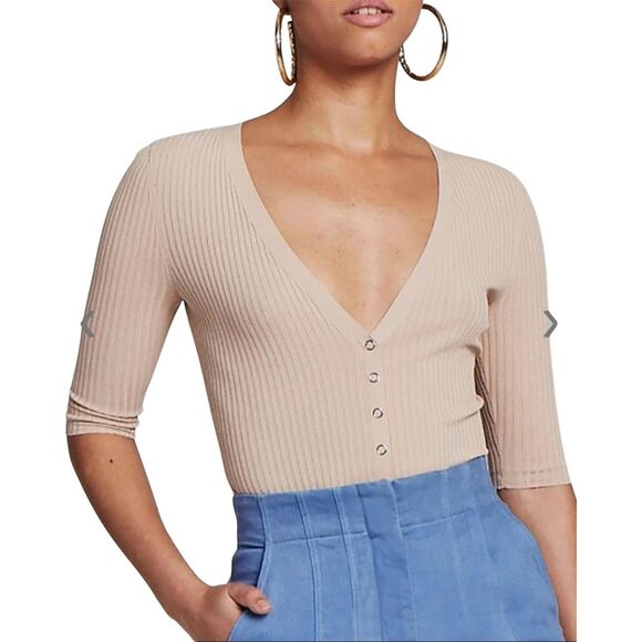 A.L.C. Tops - A.L.C. Ribbed Toni Bodysuit in Tamarind Beige Size L